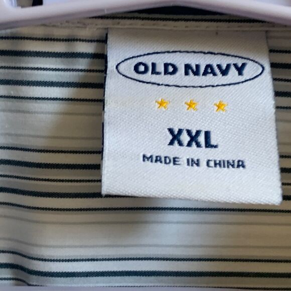 Old Navy Blouse XXL Blue Gray Striped Long Sleeve Ruffle Collared Stretch Shirt - Picture 10 of 12